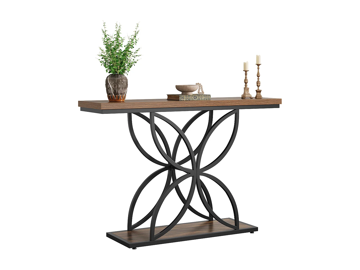 Table console industrielle pour entrée, table basse avec pied papillon en métal unique