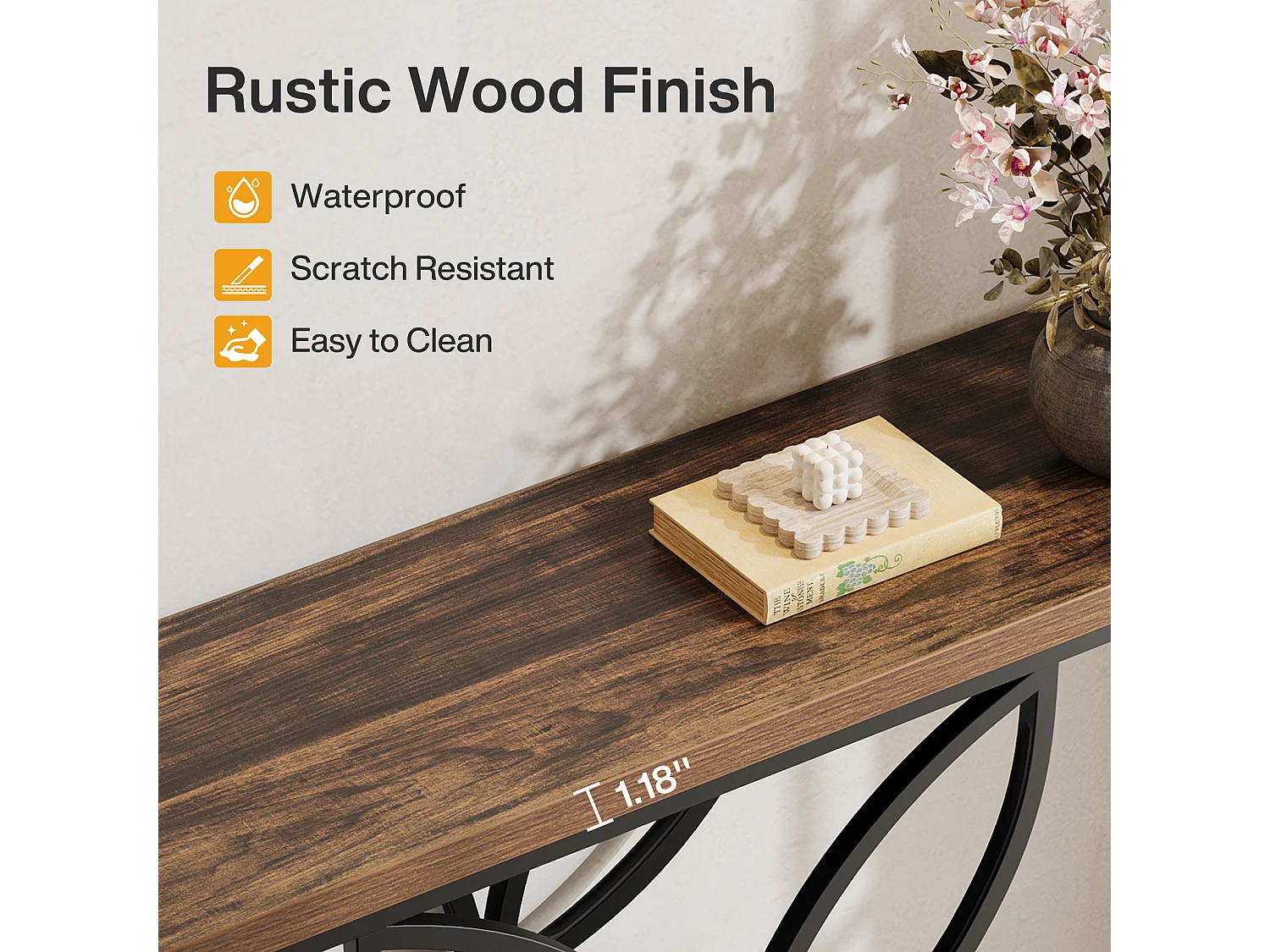 Table console industrielle pour entrée, table basse avec pied papillon en métal unique