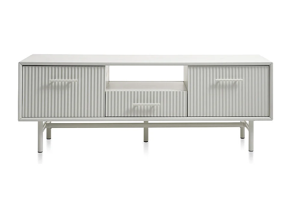 Meuble TV 2 portes 1 tiroir 1 niche 140 cm - Bois strié - MIRANO