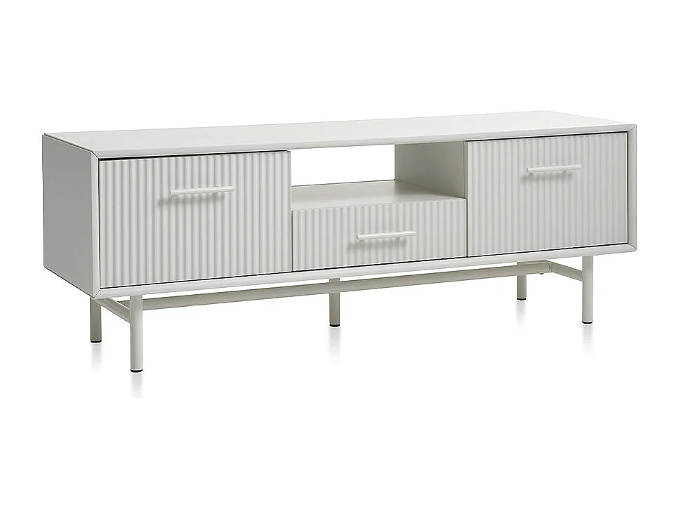 Meuble TV 2 portes 1 tiroir 1 niche 140 cm - Bois strié - MIRANO