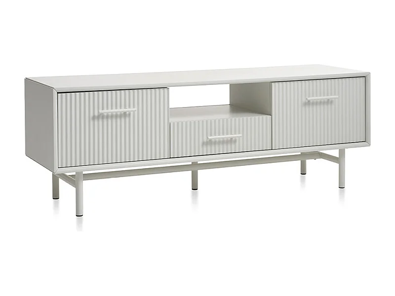 Meuble TV 2 portes 1 tiroir 1 niche 140 cm - Bois strié - MIRANO