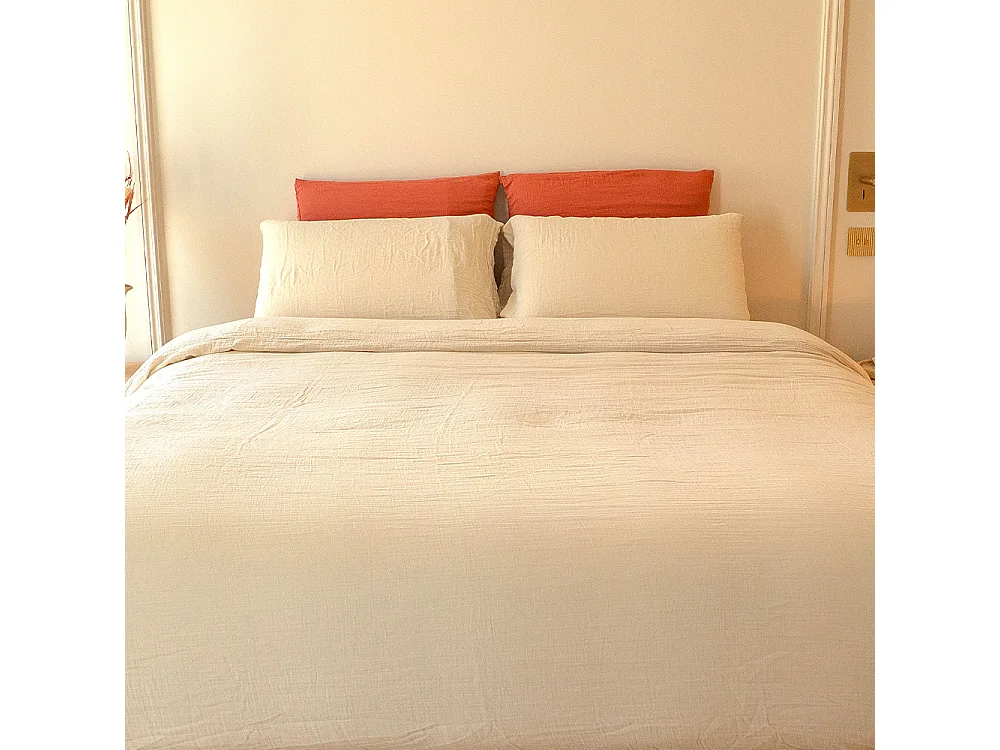 Drap-housse gaze de coton sable 90x190 cm