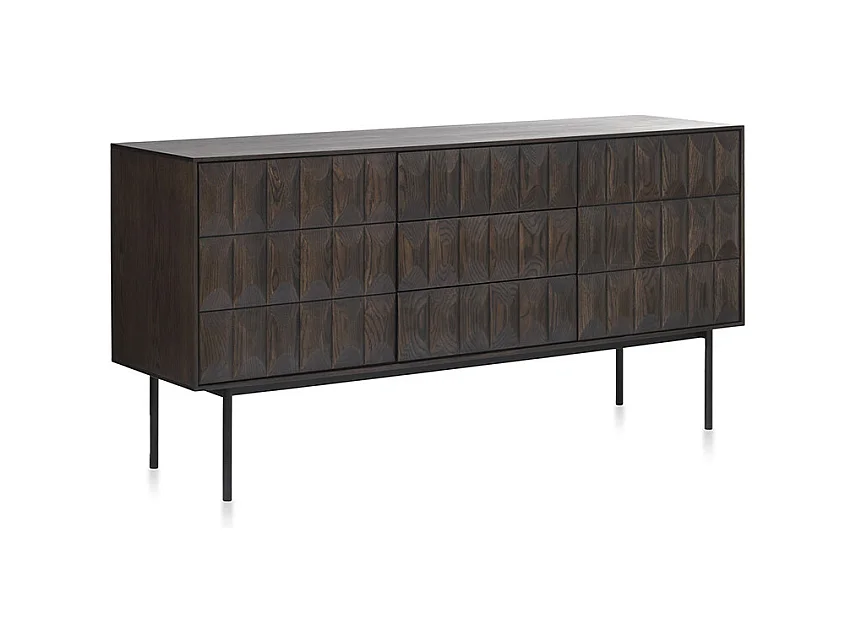 Buffet 2 portes 3 tiroirs 160 cm bois foncé 160x80x45 cm