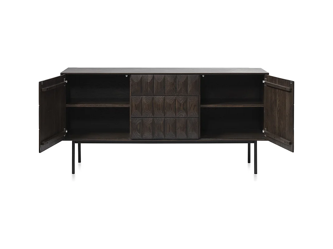 Buffet 2 portes 3 tiroirs 160 cm bois foncé 160x80x45 cm