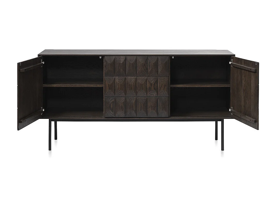 Buffet 2 portes 3 tiroirs 160 cm bois foncé 160x80x45 cm