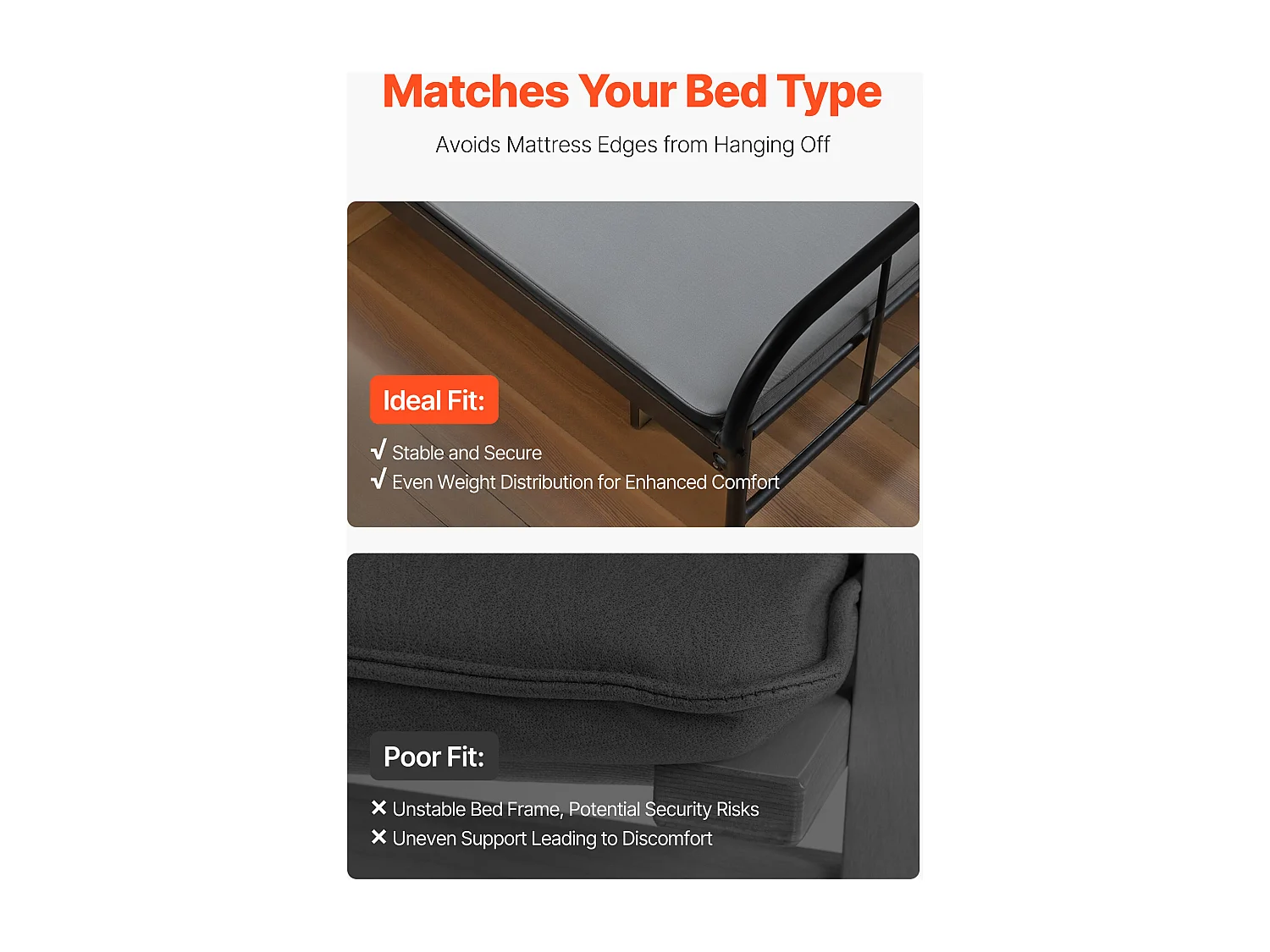 Bedplank SucceBuy Bunkie Board voor Dubbele Bedden ,190 x 133 x 3.8 cm, met Bestendig Oxford Stof 200D, Houten basis , 2-delig Ontwerp in Grijs