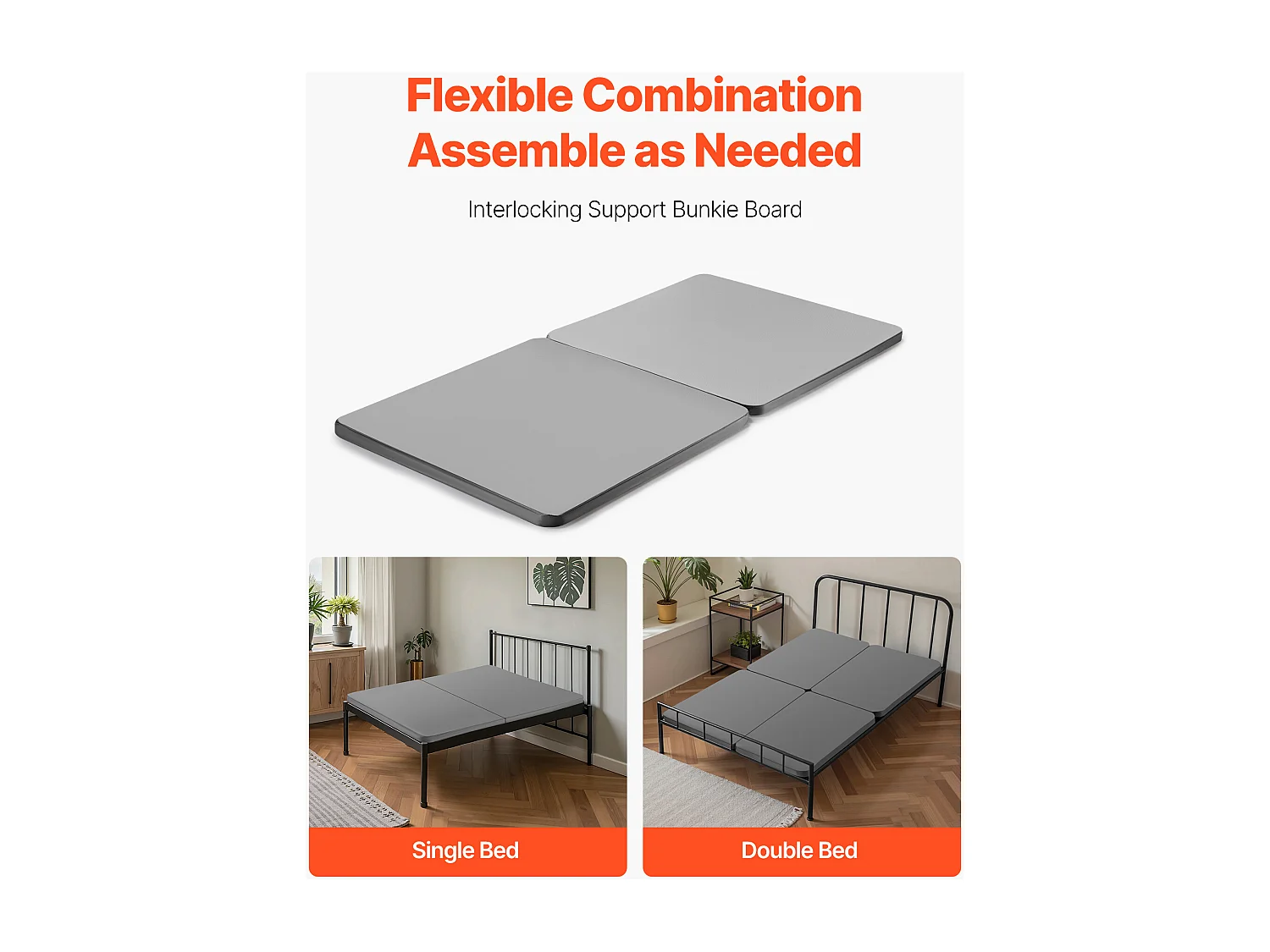 Bedplank SucceBuy Bunkie Board voor Dubbele Bedden ,190 x 133 x 3.8 cm, met Bestendig Oxford Stof 200D, Houten basis , 2-delig Ontwerp in Grijs