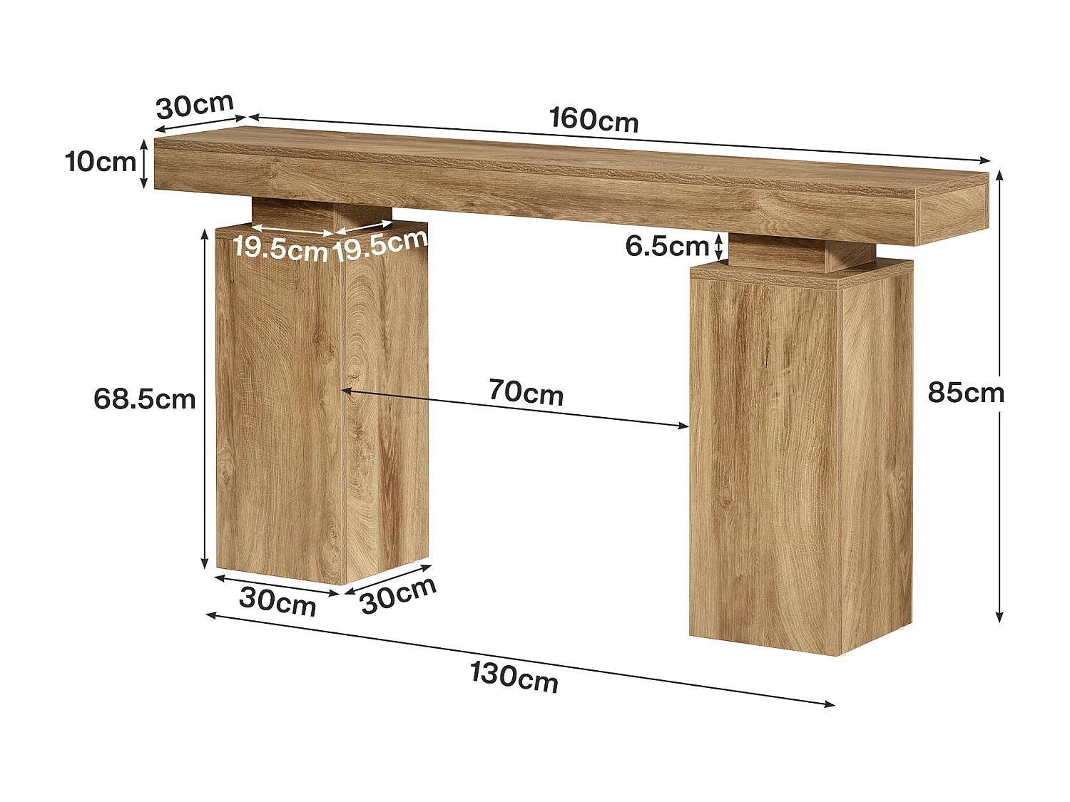 Table console de 160 cm de long, table d'entrée de ferme derrière le canapé