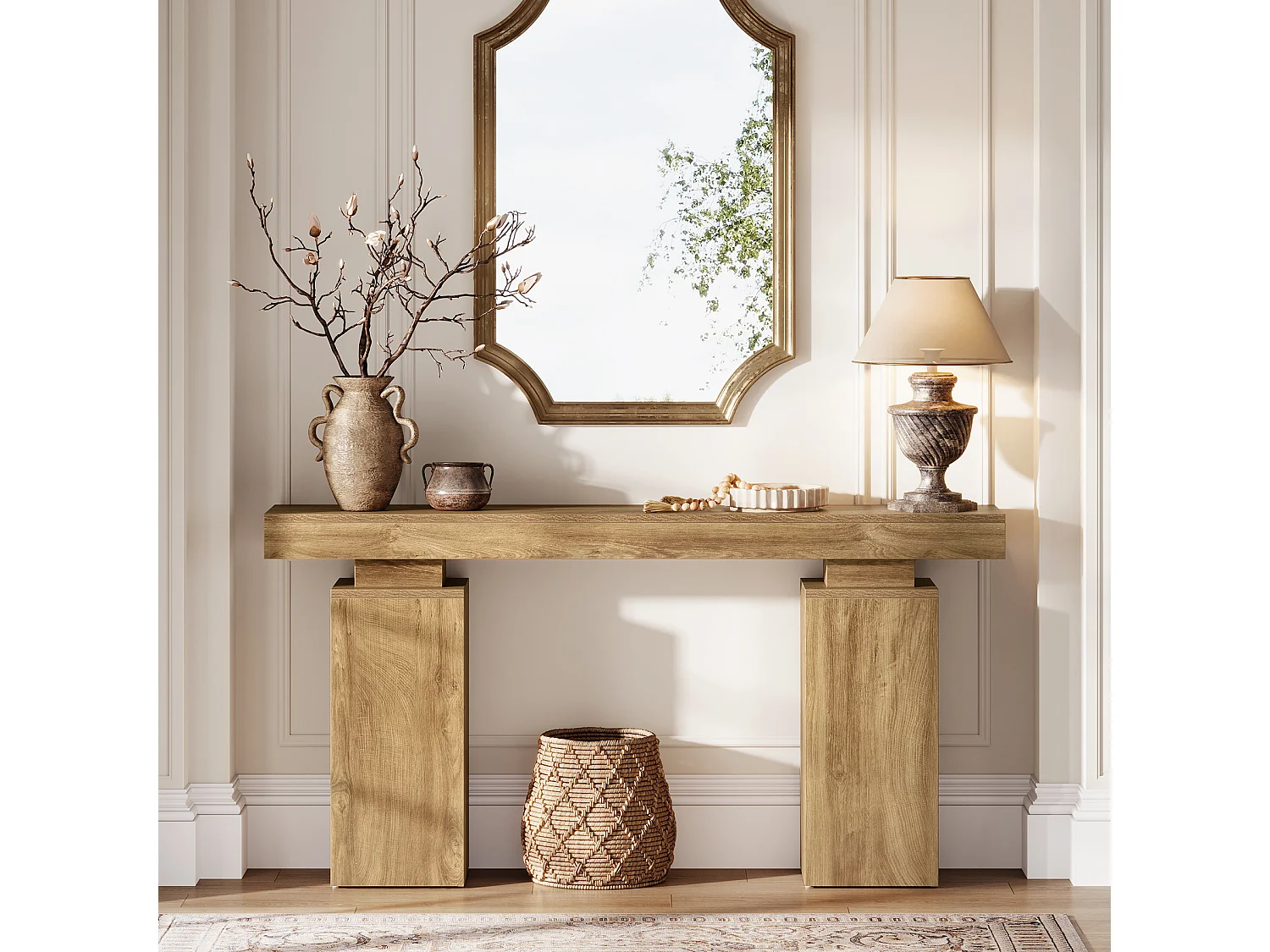 Table console de 160 cm de long, table d'entrée de ferme derrière le canapé