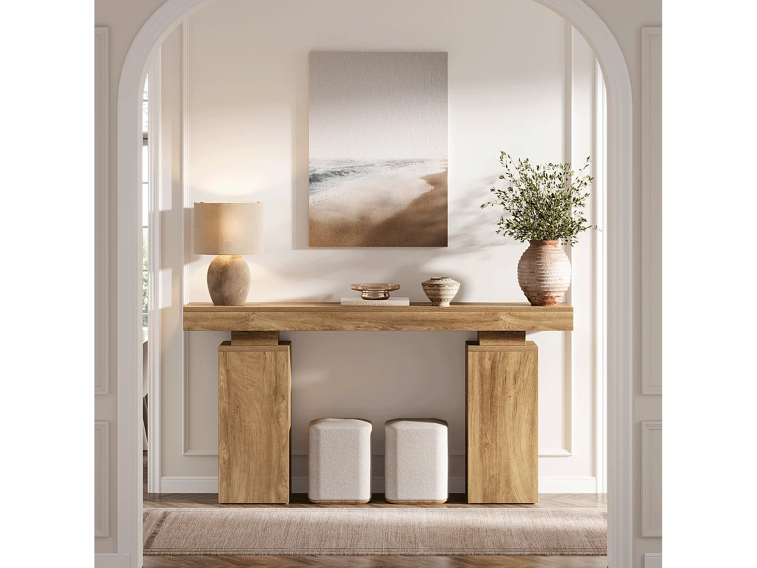 Table console de 160 cm de long, table d'entrée de ferme derrière le canapé