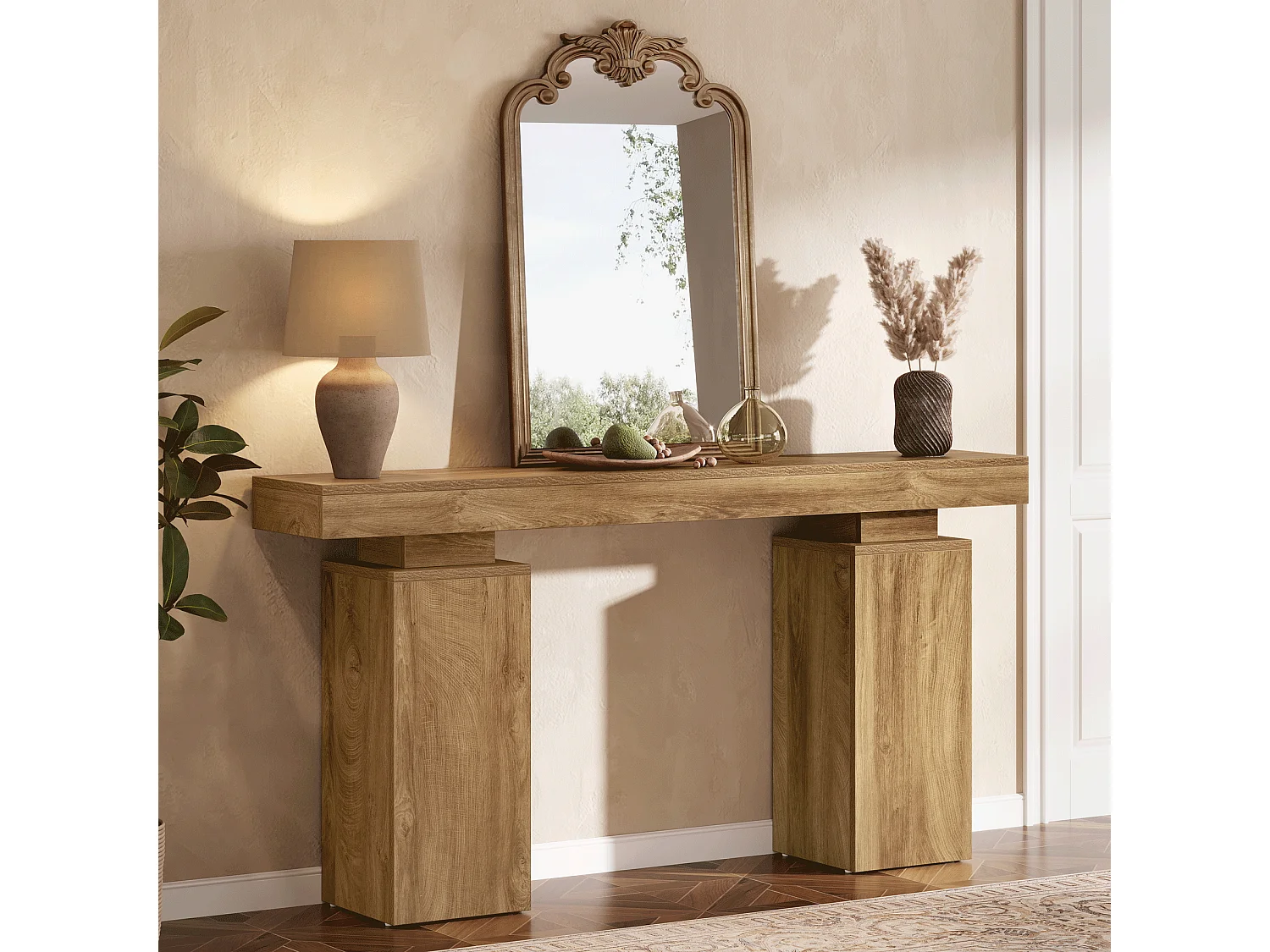 Table console de 160 cm de long, table d'entrée de ferme derrière le canapé