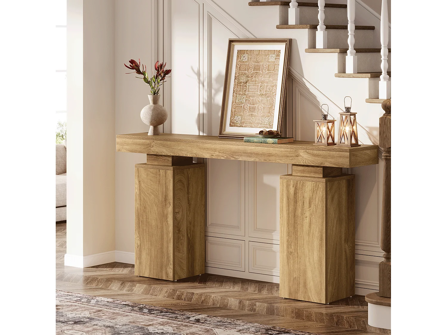 Table console de 160 cm de long, table d'entrée de ferme derrière le canapé