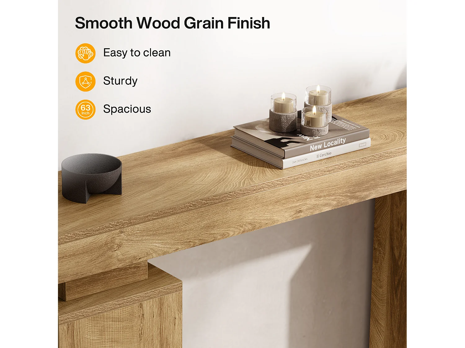 Table console de 160 cm de long, table d'entrée de ferme derrière le canapé