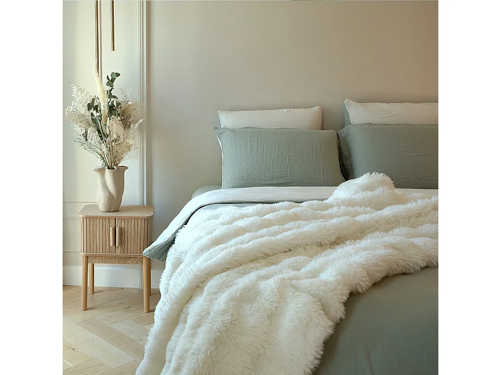 Drap-housse gaze de coton vert sauge 180x200 cm