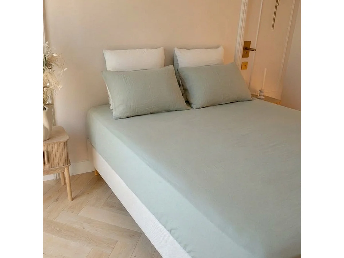 Drap - housse gaze de coton vert sauge 180x200 cm