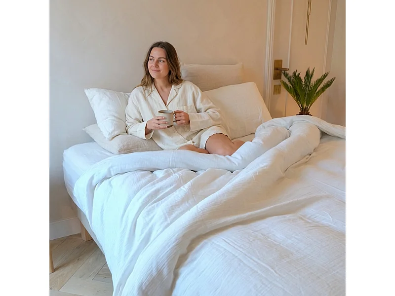 Drap-housse gaze de coton vert sauge 180x200 cm