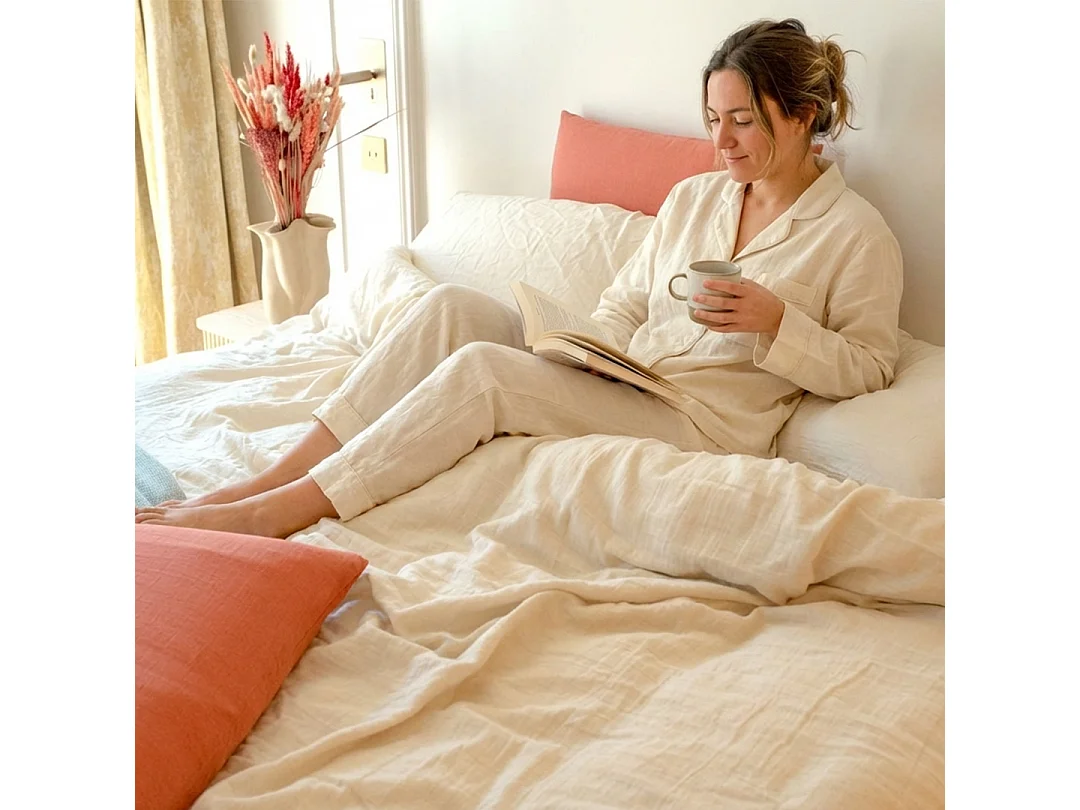 Drap-housse gaze de coton sable 160x200 cm