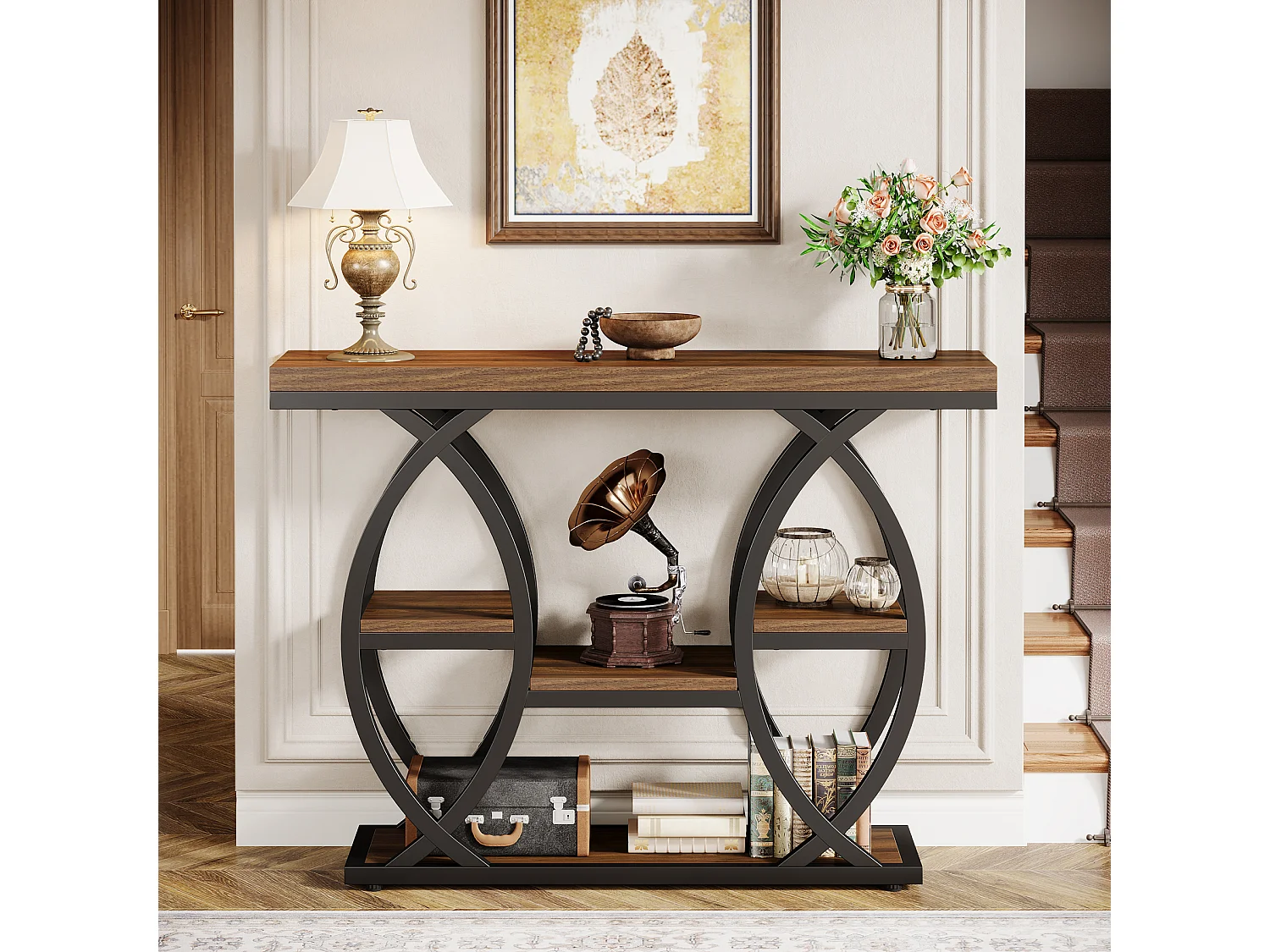 Tavolino rotondo moderno con piano in finto marmo bianco, tavolino da caffè, tavolino da cocktail