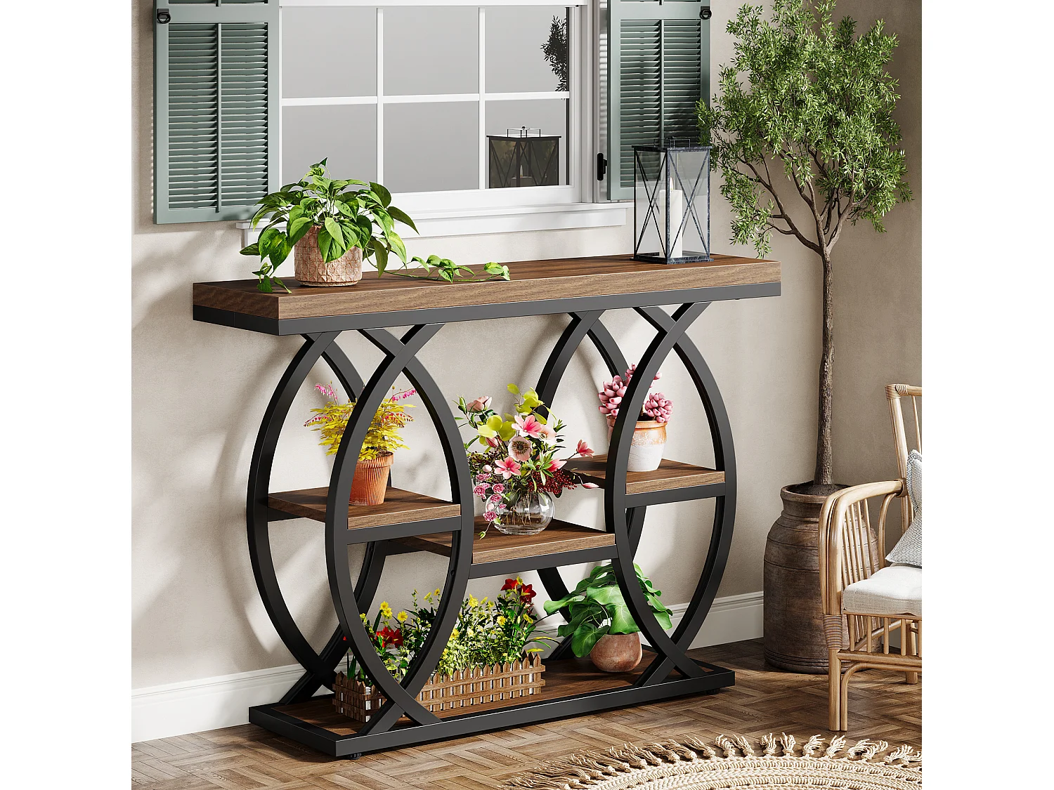 Tavolino rotondo moderno con piano in finto marmo bianco, tavolino da caffè, tavolino da cocktail