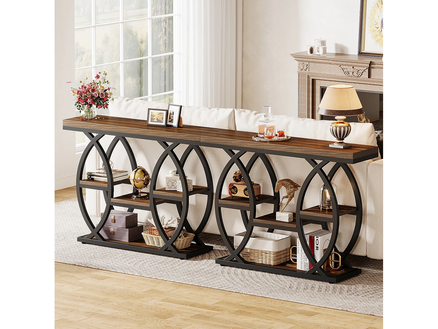 Tavolino rotondo moderno con piano in finto marmo bianco, tavolino da caffè, tavolino da cocktail