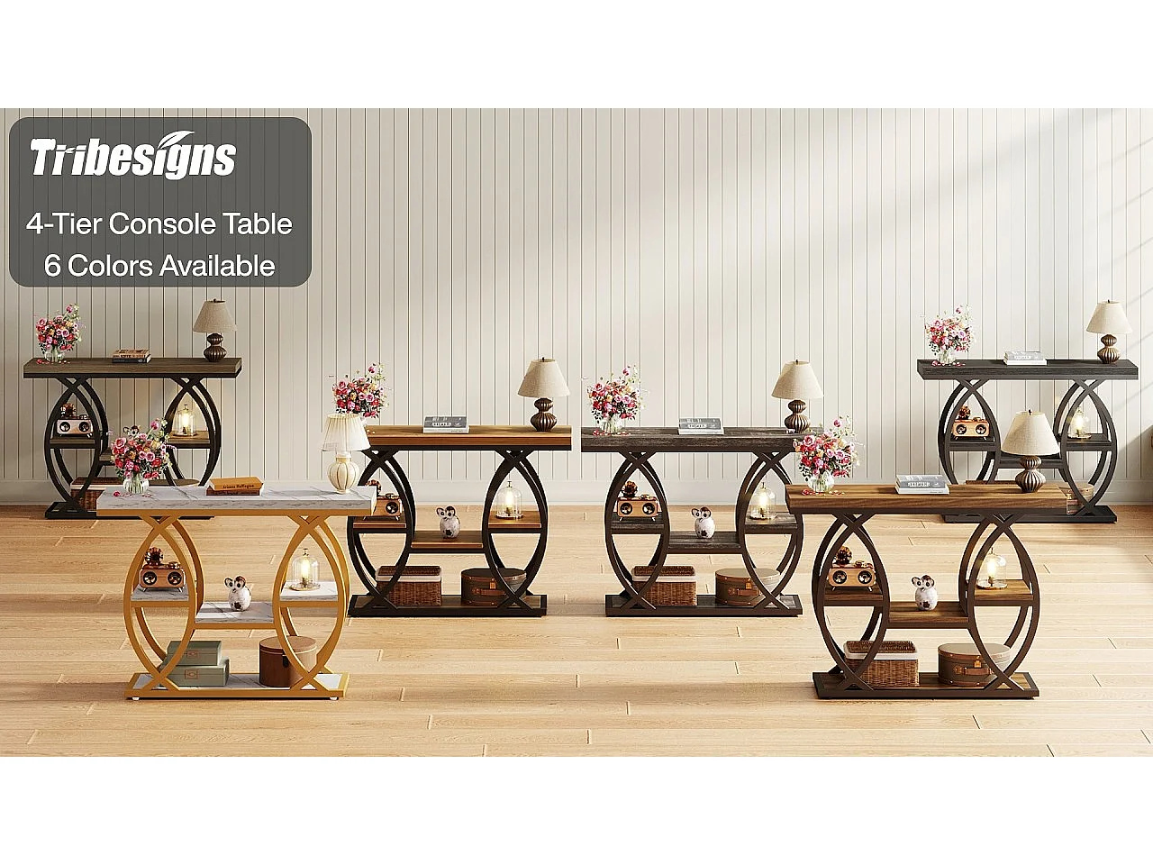 Table Console Industrielle à 4 Niveaux avec étagères de Rangement, 100 cm