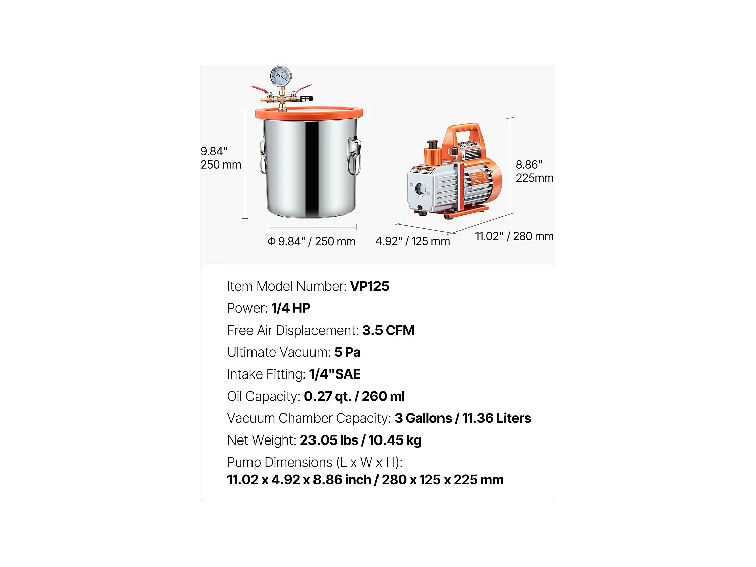 Pompe à Vide SucceBuy de 11,36 L avec Pompe, 99 L/min, en Acier Inoxydable, Kit de Chambre de Dégazage, Couvercle en Verre Trempé, Tuyau de 1,5 m