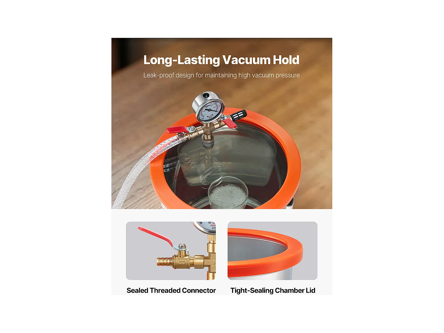 Pompe à Vide SucceBuy de 11,36 L avec Pompe, 99 L/min, en Acier Inoxydable, Kit de Chambre de Dégazage, Couvercle en Verre Trempé, Tuyau de 1,5 m