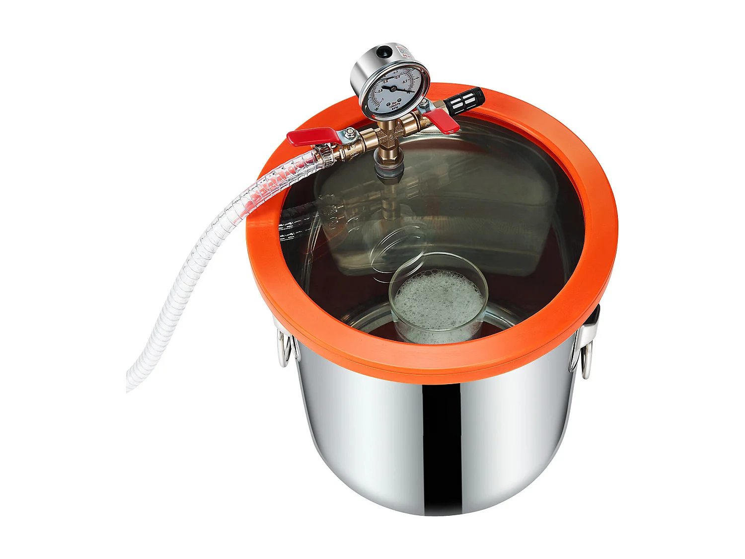 Pompe à Vide SucceBuy de 11,36 L avec Pompe, 99 L/min, en Acier Inoxydable, Kit de Chambre de Dégazage, Couvercle en Verre Trempé, Tuyau de 1,5 m