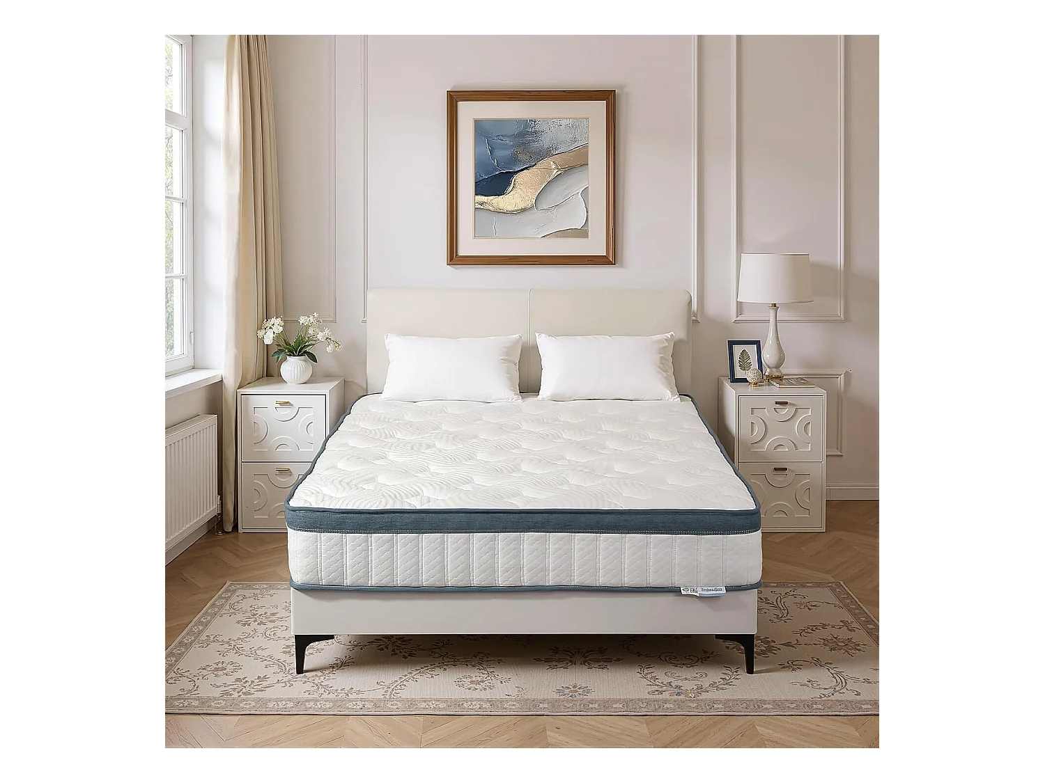 Matelas 120 x 200 cm, hauteur 25 cm, matelas à ressorts ensachés, dureté moyenne H3, matelas à ressorts avec mousse à mémoire de forme en gel
