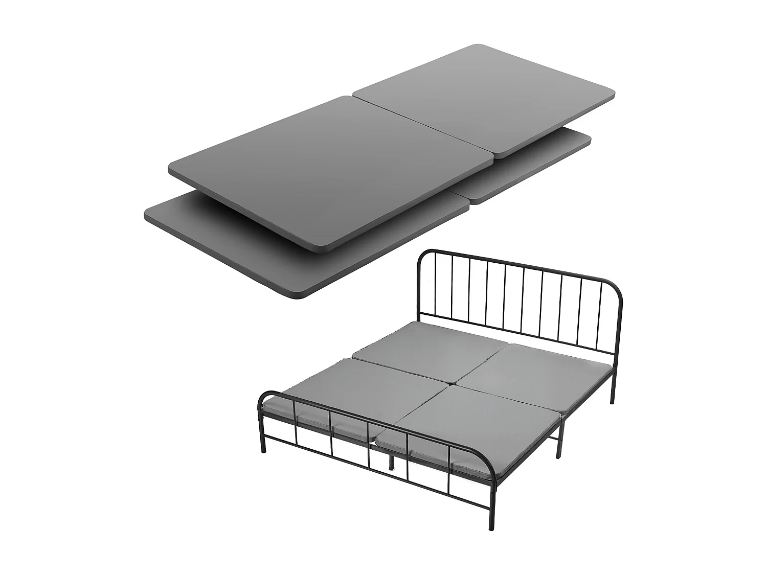 Sommier à Lattes SucceBuy King Size, 200 x 188 x 3.8 cm, avec Tissu Oxford 200D, Sommier en Bois pour Matelas King Size, Montage Facile, 4 Pièces, Gris
