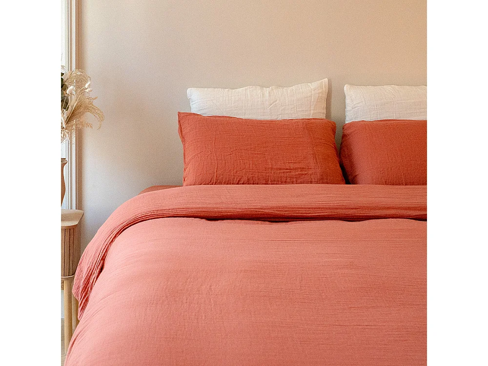 Drap-housse gaze de coton teracotta 160x200 cm