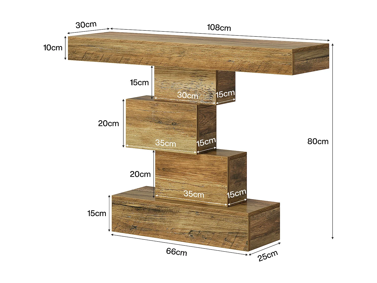 Tavolo consolle da fattoria da 108 cm, tavolo stretto in legno dietro il divano con base geometrica