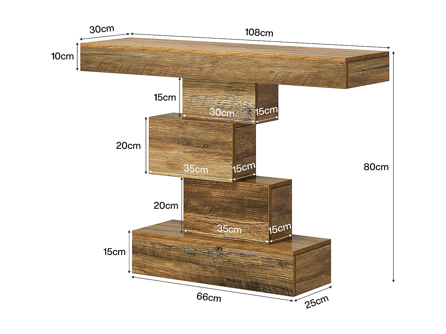 Table console de ferme de 108 cm, table de canapé étroite en bois derrière le canapé avec base géométrique