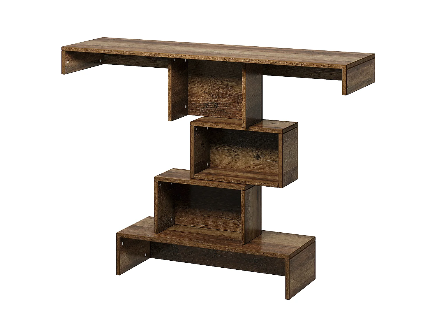 Table console de ferme de 108 cm, table de canapé étroite en bois derrière le canapé avec base géométrique