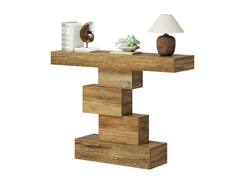 Tavolo consolle da fattoria da 108 cm, tavolo stretto in legno dietro il divano con base geometrica