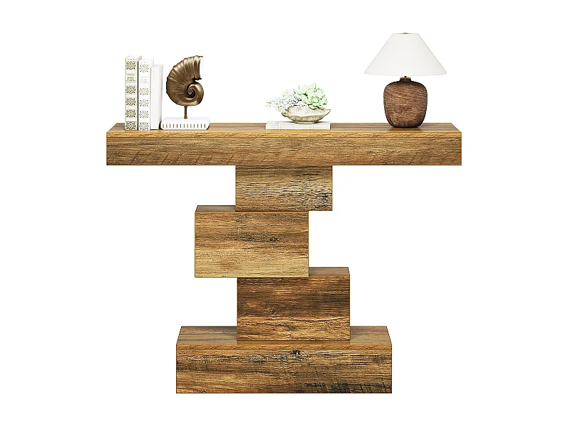 Tavolo consolle da fattoria da 108 cm, tavolo stretto in legno dietro il divano con base geometrica