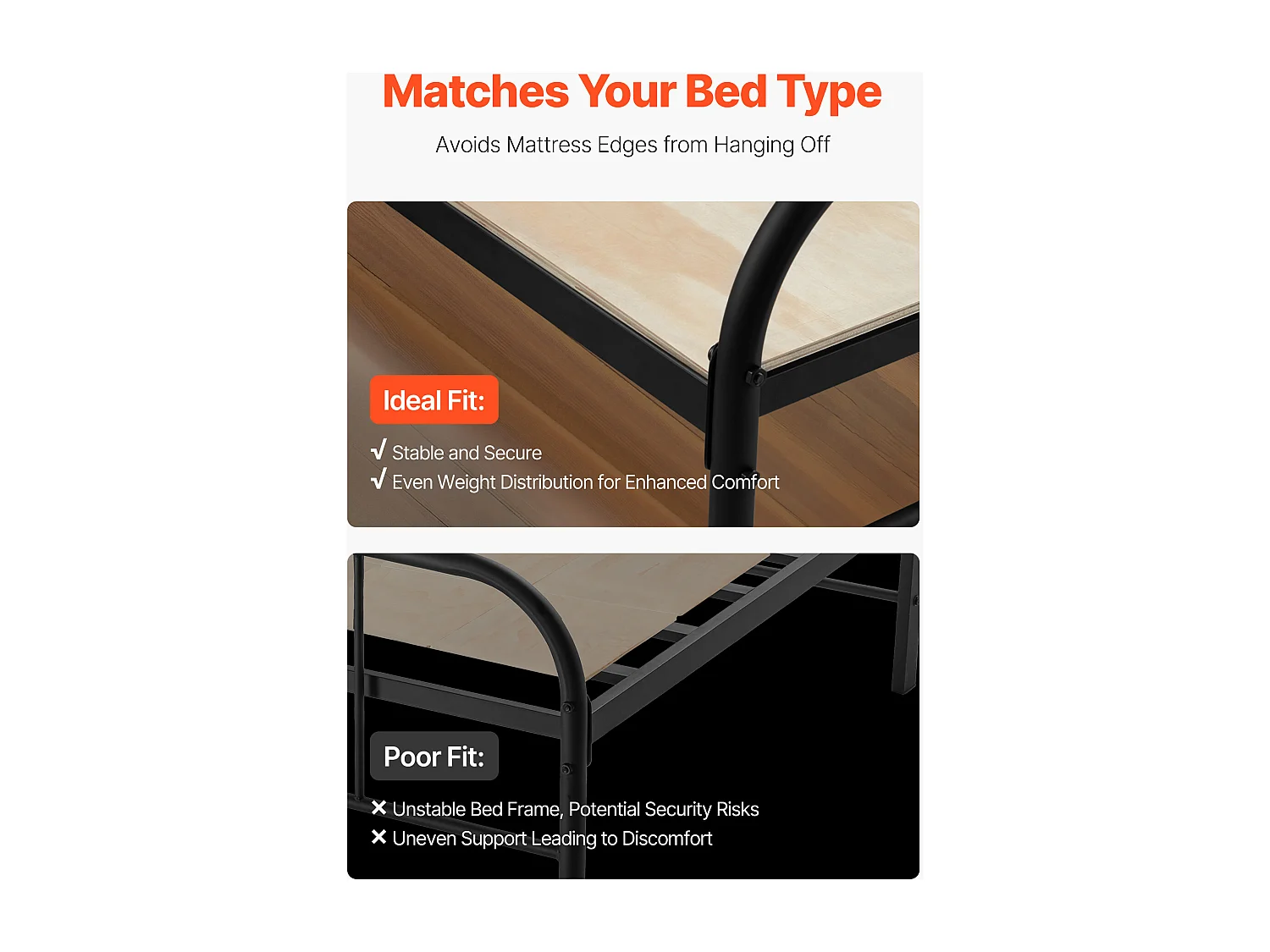 Somier de listones SucceBuy Plegable Tamaño Completo, Colchón Superior de Madera para el Soporte bajo los Colchones, Listo para Usar, 8 Piezas, de Madera Natural