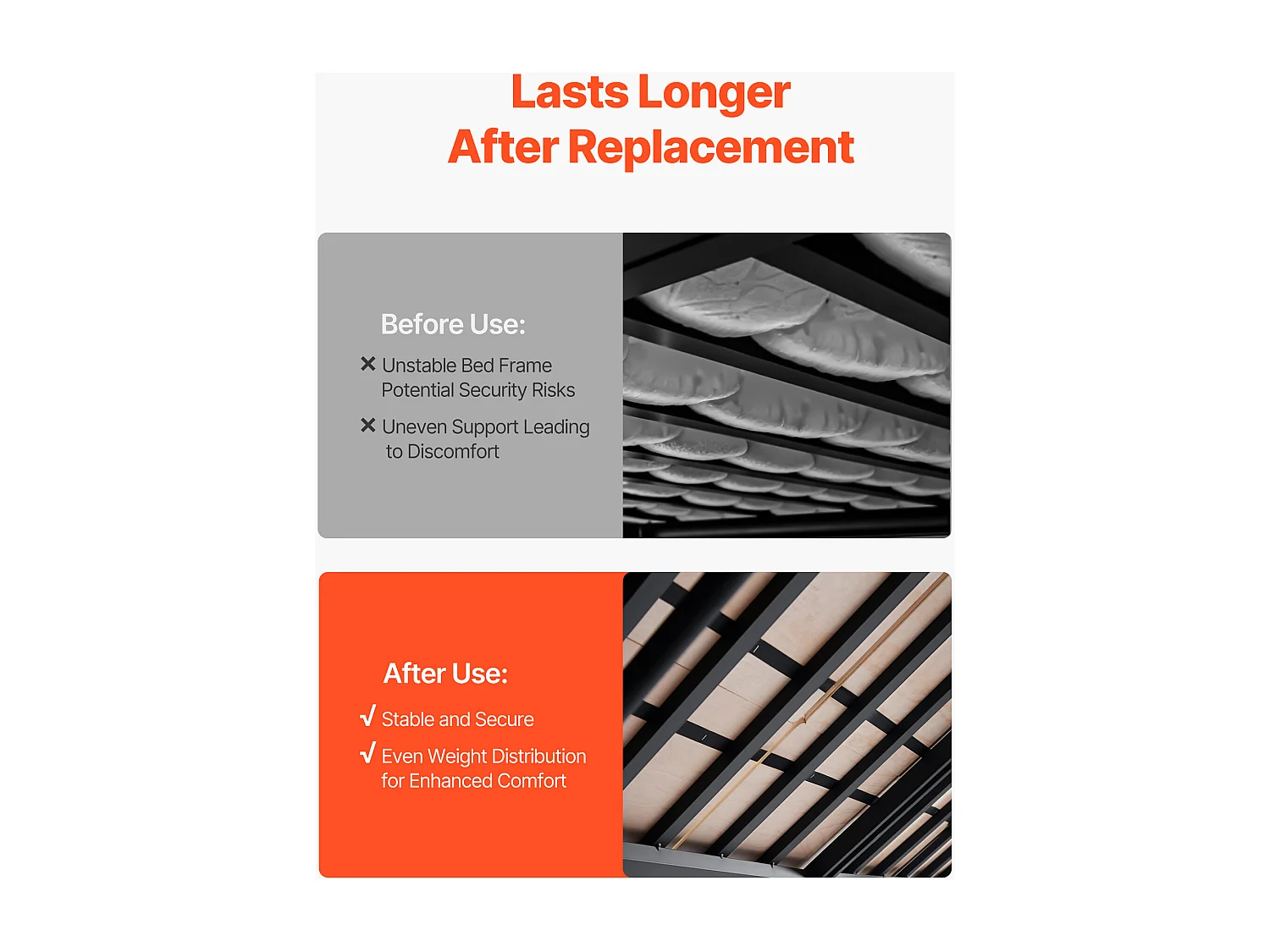 Somier de listones SucceBuy Plegable Tamaño Completo, Colchón Superior de Madera para el Soporte bajo los Colchones, Listo para Usar, 8 Piezas, de Madera Natural