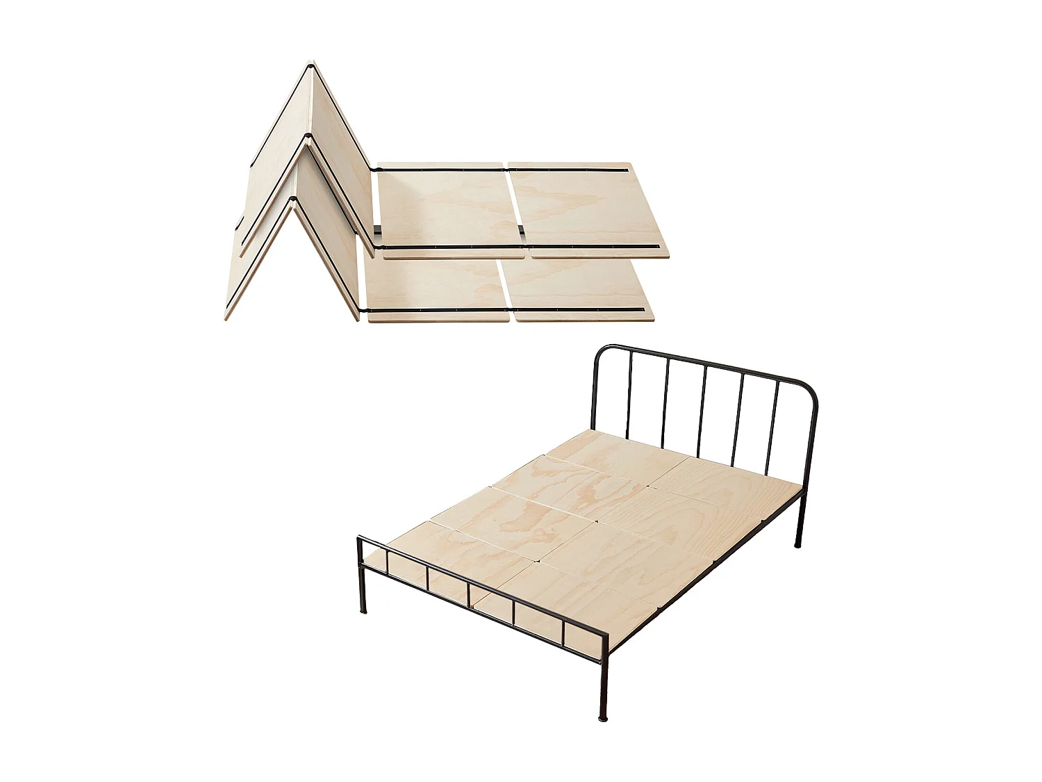 Somier de listones SucceBuy Plegable Tamaño Completo, Colchón Superior de Madera para el Soporte bajo los Colchones, Listo para Usar, 8 Piezas, de Madera Natural