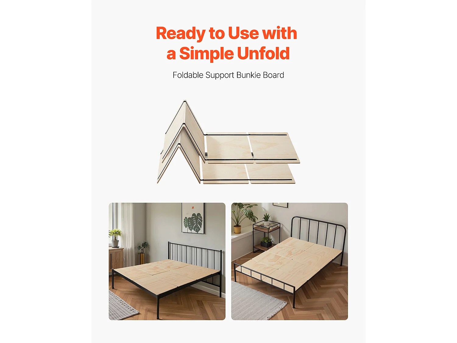 Sommier à Lattes SucceBuy Pliable Pleine Grandeur, Surmatelas en Bois pour le Soutien sous les Matelas, Prêt à l'Emploi, 8 Pièces, en Bois Naturel