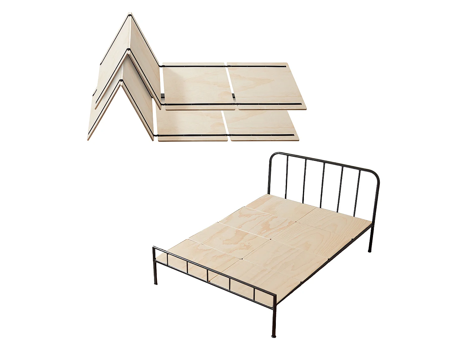 Sommier à Lattes SucceBuy Pliable Pleine Grandeur, Surmatelas en Bois pour le Soutien sous les Matelas, Prêt à l'Emploi, 8 Pièces, en Bois Naturel