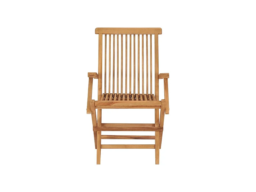 Lot 2 fauteuils de jardin pliants bois de teck massif huilé - ANCOLIE