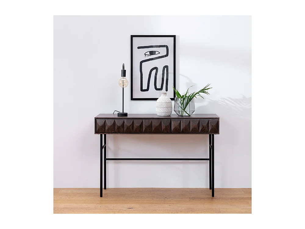 Console 1 tiroir bois foncé 116x76x39 cm