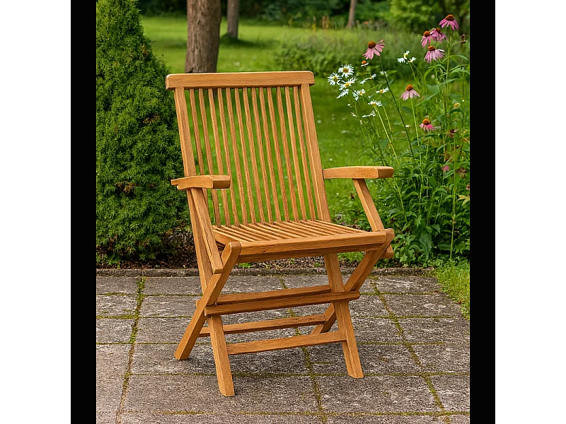 Fauteuil de jardin pliant en bois de teck massif huilé - ANCOLIE