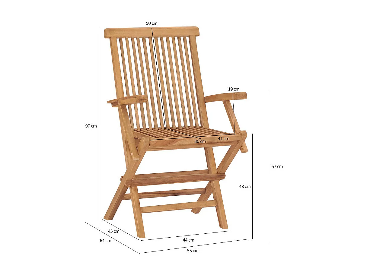 Fauteuil de jardin pliant en bois de teck massif huilé - ANCOLIE