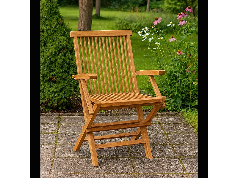 Fauteuil de jardin pliant en bois de teck massif huilé - ANCOLIE