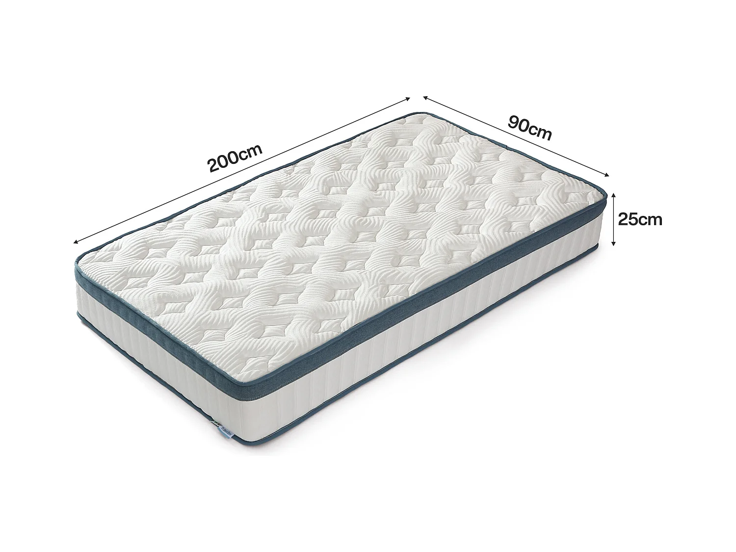 Matelas 90 x 200 cm, hauteur 25 cm, matelas à ressorts ensachés, dureté moyenne H3, matelas à ressorts avec mousse à mémoire de forme en gel