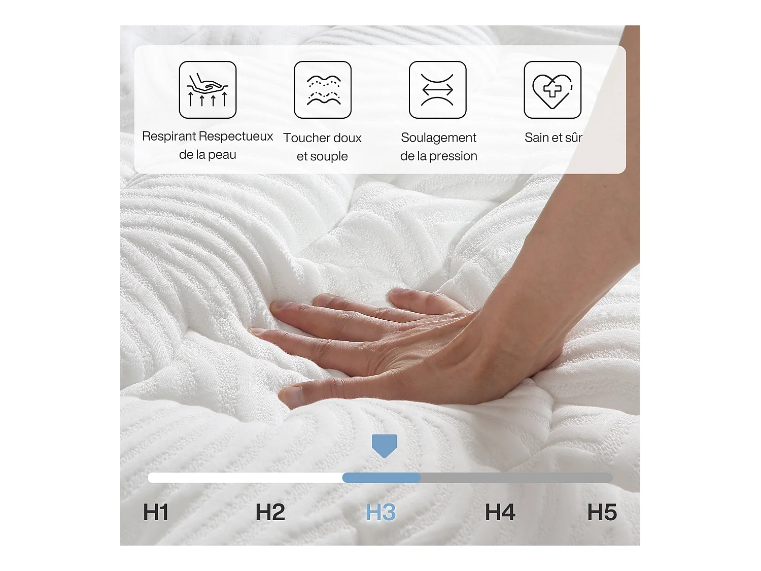 Matelas 90 x 200 cm, hauteur 25 cm, matelas à ressorts ensachés, dureté moyenne H3, matelas à ressorts avec mousse à mémoire de forme en gel
