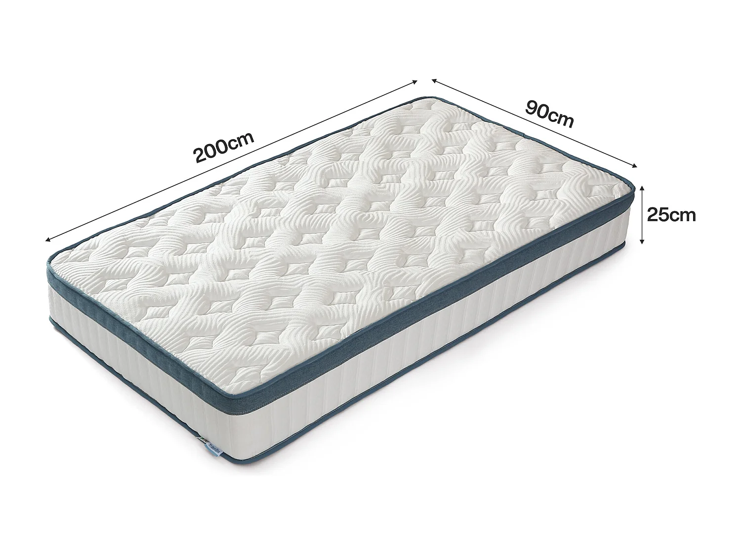 Materasso 90 x 200 cm, altezza 25 cm, materasso a molle insacchettate, rigidità media H3, materasso a molle con schiuma memory gel