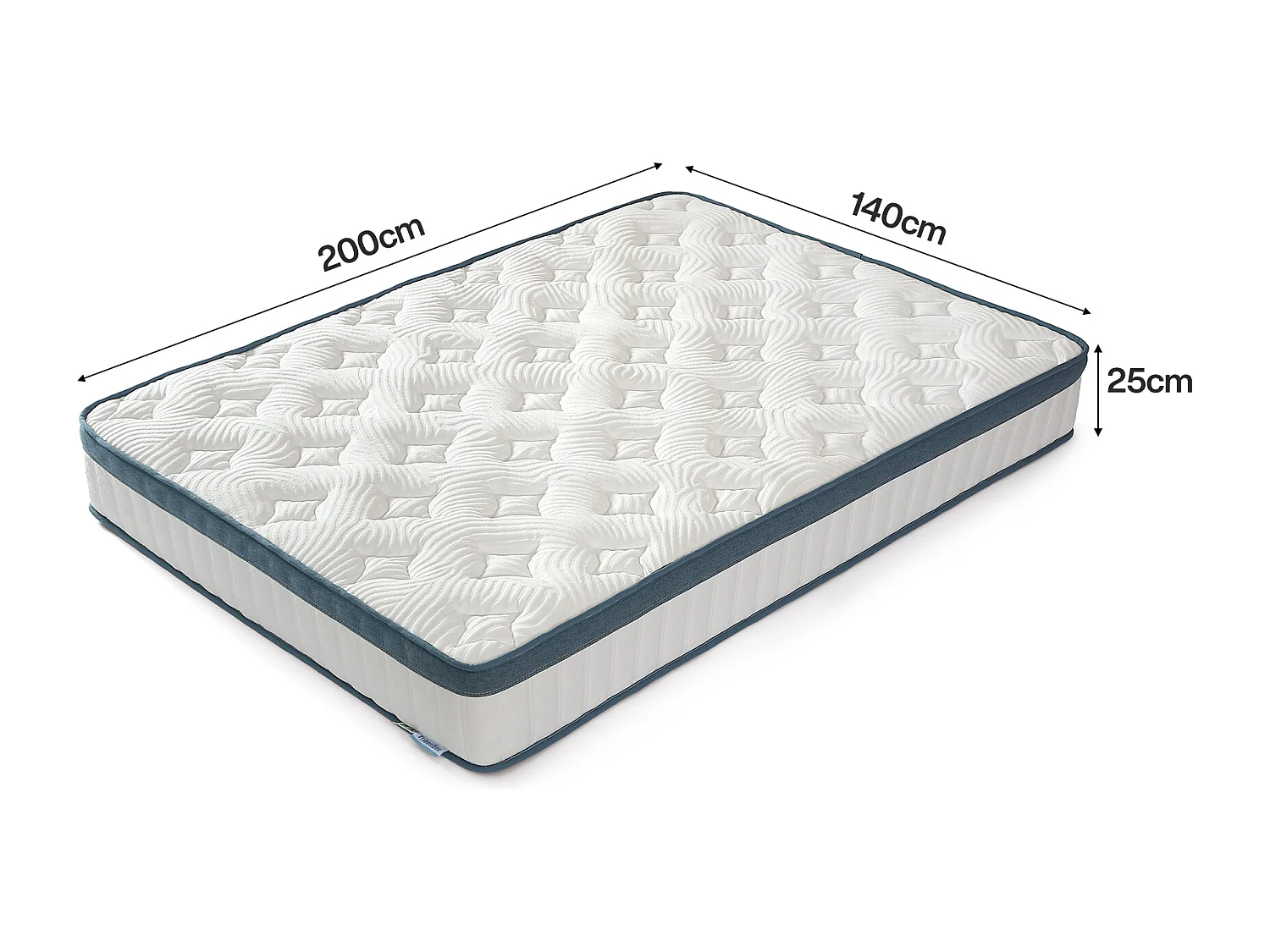 Matelas 140 x 200 cm, hauteur 25 cm, matelas orthopédique à ressorts ensachés, dureté moyenne H3, matelas à ressorts avec mousse à mémoire de